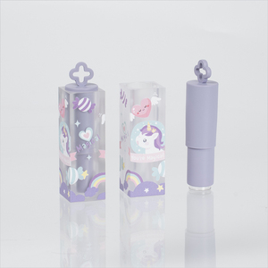 Tubo de bálsamo labial cuadrado de <span class=keywords><strong>unicornio</strong></span> púrpura de chica creativa, tubo de bálsamo labial de dibujos animados, estuche extraíble para lápiz labial - Product Image 1