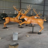 Nouvelle Sculpture de Renne en Fibre de Verre Taille Réelle, Décoration Extérieure de Noël, Statue de Traîneau Durable pour Centre Commercial et Place Publique