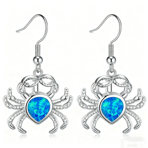 Cute <strong>Crab</strong> Pendant Water Drop Earring Blue Fire Opal Stone Animal Dangle Earrings for Women Vintage Silver Color Wedding <strong>Jewelry</strong> - Product Image 1