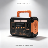 Station d'alimentation portable légère 200W 192Wh avec poignée de transport, compatible solaire, pour le camping et les situations d'urgence