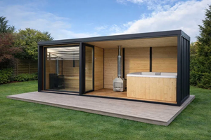 Sauna carré de luxe en <span class=keywords><strong>cèdre</strong></span> rouge canadien pour 2 personnes, 9 kW, grande cabine de jardin extérieure commerciale avec mur en verre panoramique complet - Product Image 3