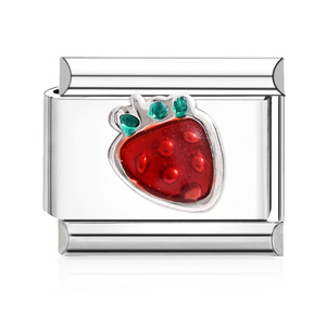 Ciondolo Italiano in Acciaio Inossidabile Placcato Oro 18K con Charm a Forma di Fragola e Ciliegia, Non si Ossida, per Bracciale Charm Italiano - Product Image 4