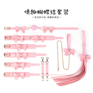 Erotic <b>Bow</b> Tie Set Bondage Collar Gag Handcuffs SM Training Adult Toys Black Portable - Product Image 5