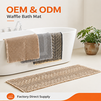 Beige Geometric Waffle Bath Runner Rug Polyester With Tassels Non Slip Long Bathroom Floor Mat for Master Bathroom Bulk Supply