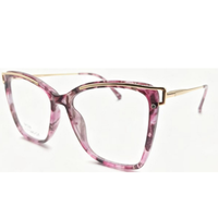 Lunettes de vue transparentes carrées en TR90 avec monture métallique dorée, charnière à ressort, verres solides anti-lumière bleue et diamantés