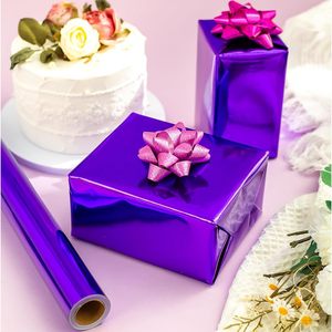 Merture Purple Metallic <b>Wrapping</b> <b>Paper</b> Roll 17 In X 32.8 Ft With Cutting Lines For Anniversary Birthday - Product Image 5