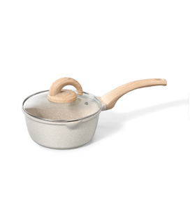 Juego de Utensilios de Cocina de Cerámica Ecológicos de Lujo BST de 8 Piezas con Tapa de Vidrio, Mango de Madera, Sartén Antiadherente y Ollas para Sopa/Arroz/Trigo - Product Image 4