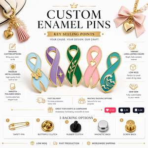 Spilla personalizzata in smalto duro, Distintivo in metallo placcato oro, Spilla da bavero a forma di nastro per la sensibilizzazione, Regalo per eventi di <span class=keywords><strong>beneficenza</strong></span> contro il cancro, Vendita all'ingrosso - Product Image 5