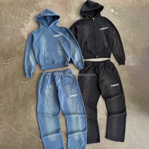 Ensemble de survêtement streetwear personnalisé pour homme, design délavé à l'acide, haute qualité, 420 g/m², comprenant un sweat à capuche et un pantalon de jogging - Product Image 1
