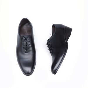 Trendy Italian Men's Lace up Polished <b>Full</b> Grain Leather Height Increasing Oxford Shoes Pointed Toe Leather Shoes - Product Image 5