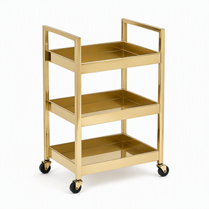 Luxury 4-Piece Salon Equipment Set Beige PU Leather S-Curve Treatment Bed LED Arch Lamp Technician <b>Stool</b> Utility Trolley Gold - Product Image 4