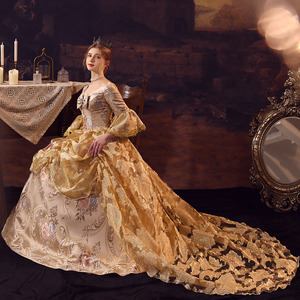Traje de Corte Rococó Dorado, Disfraz de Princesa Noble Británica, Fiesta de Disfraces, Fiesta de Máscaras, Reunión Anual, Teatro, Vestido Victoriano - Product Image 1