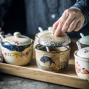 Japanese Style Ceramic <b>Spice</b> <b>Jars</b> with Lid and Spoon Porcelain Sugar Pepper Salt Condiment Seasoning Pots for Kitchen Restaurant - Product Image 2