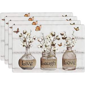 Juego de 4 Manteles Individuales de Algodón Floral Estilo Rústico, para Fiestas en Casa, Interiores, Cocina, Comedor, Lavables, de China - Product Image 1