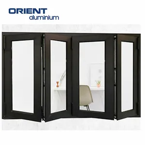 Hurricane Impact Accordion Aluminium Profil Pintu dan Jendela 2 Mm Ketebalan Tempered Glass Lipat Dua Jendela