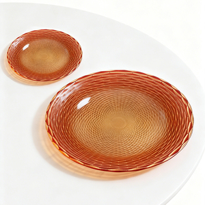 Assiette de table en verre texturé orange brûlé pour l'automne, décorative, couleur ambre chaud, pour mariage, hôtel, restaurant, événement, vaisselle de table - Product Image 5