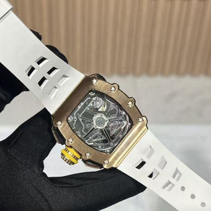 Reloj mecánico esqueleto con diamantes en oro rosa para hombre con correa de caucho blanca 11-03 - Product Image 2
