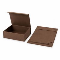 Boîte cadeau magnétique en cuir texturé brun de luxe, pliable, A5, boîte d'emballage rigide profonde, finition mate lisse