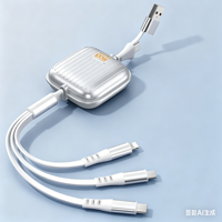 Cable de Carga Retráctil 5 en 1 de Alta Calidad de 1.2m, Cargador USB para Auto con Cable Retráctil para Teléfono Móvil