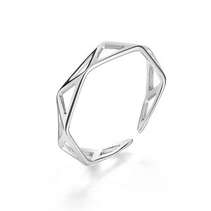 VKME Geometric Triangle Versilberte Ringe Manschette Verstellbarer offener Ring für Damen Koreanischer Schmuck - Product Image 5