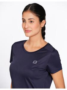 เสื้อยืดออกกำลังกายสีน้ำเงินกรมท่าสำหรับผู้หญิง ผลิตจากโพลีเอสเตอร์ เหมาะสำหรับการออกกำลังกายในยิม วิ่ง เทรนนิ่ง โยคะ ฟิตเนส และการออกกำลังกายทุกวัน - Product Image 6