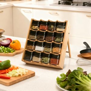 Étagère à épices en <span class=keywords><strong>bambou</strong></span> avec 16 bocaux, organisateur de condiments sur pied, support de rangement pour épices de comptoir de cuisine - Product Image 3