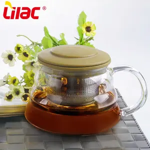 Juego de tetera de vidrio de borosilicato alto Lila BSCI SGS LFGB 800ml, tetera de café de vidrio árabe turco indio