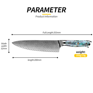 Couteau de chef en acier Damas de 8 pouces avec manche en nacre, couteaux de cuisine professionnels, couteau de cuisine japonais tranchant avec boîte cadeau - Product Image 6