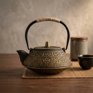 Traditional Chinese Metal <b>Tea</b> Kettle With Lid And Handle Decorative Pattern Design - Product Image 5