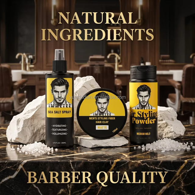 Custom Wholesale Barber Grooming Set Matte Hair Clay Texturizing Sea Salt Spray Volumizing Hair Powder Men Styling Gift Box