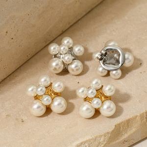 Retro Hypoallergenic Non Tarnish Irregular Flower Pearl Beads <b>Earrings</b> Minimalist Stainless Steel Gold Plated <b>Stud</b> <b>Earrings</b> - Product Image 1