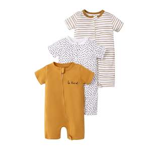 2026 LY Neues Kinder-Sommer-Dreiteiler-Set Baby-Strampler Kurzarm Doppelreißverschluss Minimalistisches Neugeborenen-Geschenkset - Product Image 2