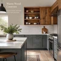Ensemble d'armoires de cuisine modernes de luxe pour maison résidentielle et appartement, design bois et gris bicolore, meubles de cuisine en forme de L