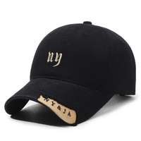 Casquettes de baseball structurées à 6 panneaux, vintage, délavées, personnalisées, avec broderie gothique sur le panneau avant, en toile vieillie et visière incurvée