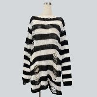 Nouveau pull unisexe punk long d'été pour femme, rayé, cool, ajouré, déchiré, ample, fin, style rock, streetwear sombre