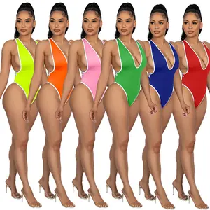 Women Crisscross Back Ruched One Piece Swimsuit Cut Out V Neck High Cut Thin Straps Sexy Bathing Suit Swimwear