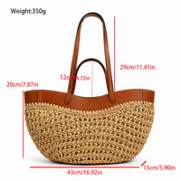 Sac fourre-tout en paille tressée à double poignée RTS Designer, avec dessus en cuir PU, sac à bandoulière de plage pour femme, grand sac à main color block