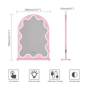 Bán buôn sắt Nhà cung cấp 500x700 mét Make Up Hồng chiếu sáng trang điểm vòm Máy tính để bàn <span class=keywords><strong>LED</strong></span> Vanity với đèn <span class=keywords><strong>LED</strong></span> Mỹ phẩm gương - Product Image 6