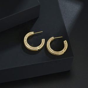 Aretes de Botón Geométricos de Circonita de Alta Gama, Estilo Coreano Moderno, Chapados en Oro LY-0211 de Evergreat, de Cobre de Lujo - Product Image 4