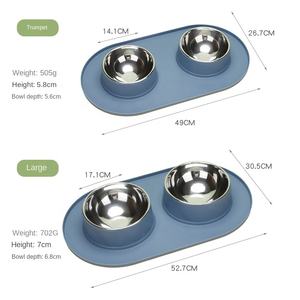 Bol double pour chien en silicone de qualité alimentaire avec 2 inserts amovibles en acier inoxydable, base antidérapante, nettoyage facile - Product Image 3