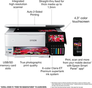 Ep son EcoTank <b>Photo</b> ET-8500 Wireless Color All-in-One Supertank Printer with Scanner, <b>Copier</b>, Ethernet and 4.3-inch - Product Image 3