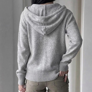 Chaqueta de punto coreana informal con capucha, botones y cremallera, nueva para otoño/invierno, versátil, entallada, favorecedora, diseño para ir al trabajo, tipo cárdigan. - Product Image 5