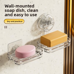 Jabonera Portátil de Plástico para Montar en la Pared, sin Perforaciones, con Drenaje, para Colgar en la Pared con Ventosa, para Uso en el Baño - Product Image 5