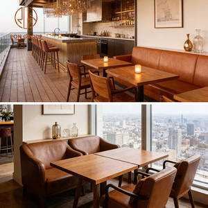 Conjunto <span class=keywords><strong>de</strong></span> Sillas y Sofá <span class=keywords><strong>de</strong></span> Cuero Marrón Estilo Vintage Moderno, con Estructura Metálica y Mesa <span class=keywords><strong>de</strong></span> Mármol, <span class=keywords><strong>para</strong></span> Hotel, Cafetería, Restaurante, Muebles Comerciales - Product Image 6