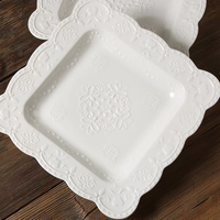 Assiette à soupe et à dessert en céramique de style européen, 9 pouces, blanche, gaufrée, pour la vente en gros