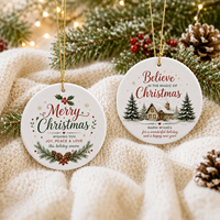 Disques en porcelaine ronds personnalisés de 3 pouces avec impression UV et cordon doré pour décoration suspendue d'arbre, ornement de Noël en céramique