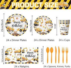 Suministros para Fiesta de Cumpleaños DAMAI Construction, Incluye Platos, Vasos, Servilletas y Cubiertos, Perfecto para Niños, Sirve para 24 Personas - Product Image 4