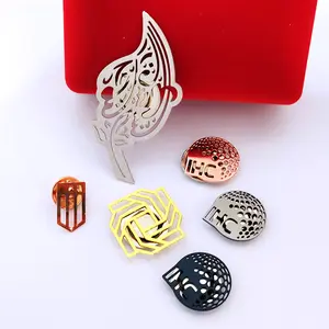 Etched hollow hats lapel pins, personalized stainless iron cutout brooch pin badge
