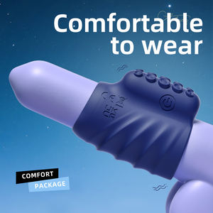 Coppie che condividono giocattoli sessuali anello pene vibrante due dita manica Multi-resistenza blocco capezzolo glande clitoride G stimolazione Spot - Product Image 5