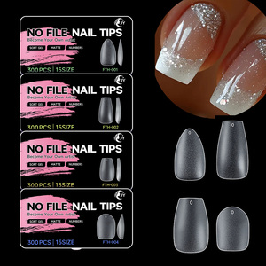 Jieyu 300Pcs 15 Kích Thước ABS Ngắn Matt Đầy Đủ Bìa Móng Tay Giả Pháp Hạnh Nhân Madam Móng Tay Giả Cho DIY Nail Salon - Product Image 1
